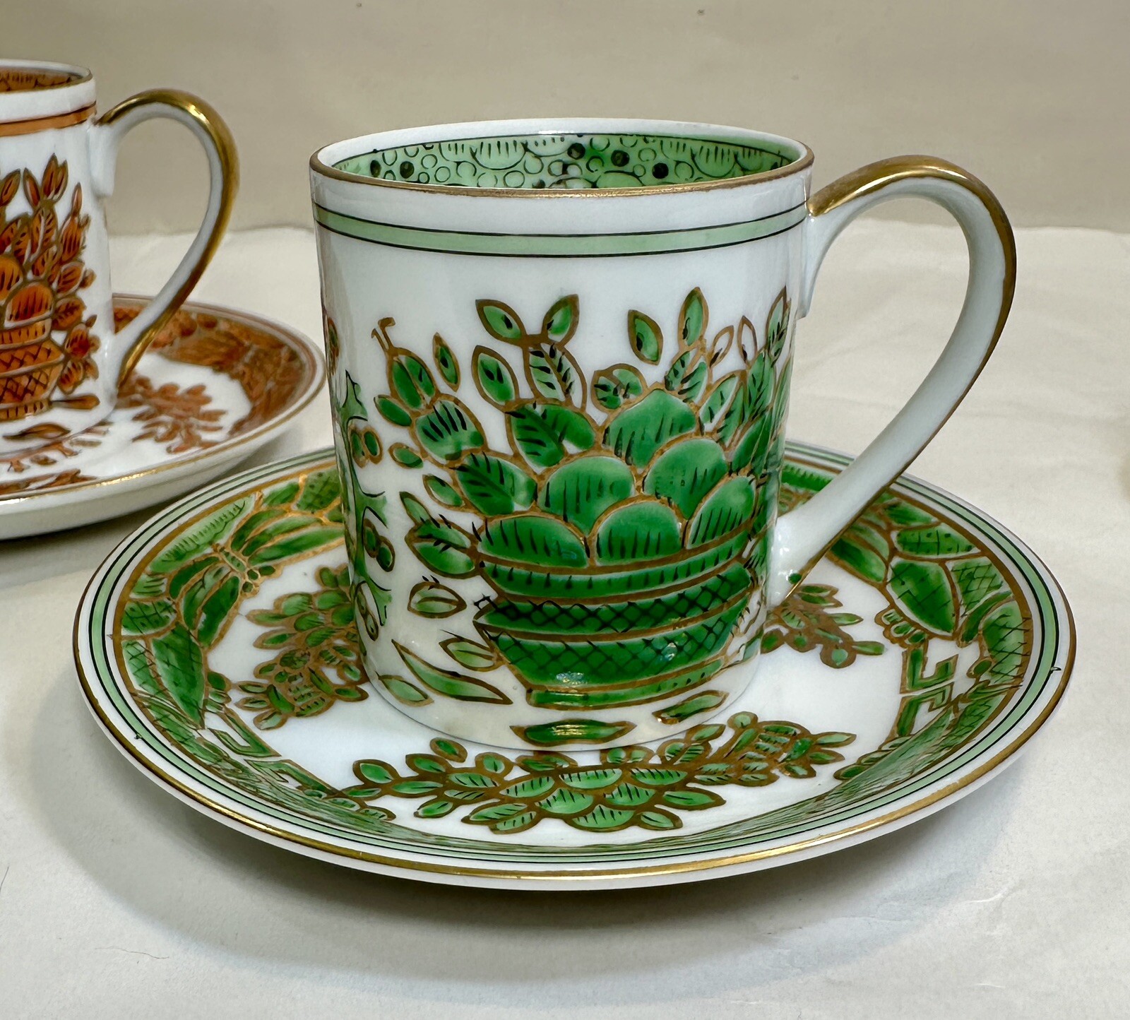 Set Of 3 Sandrea Demitasse Cups / Saucers Harvest Pattern Gold Trim - Japan - Image 2