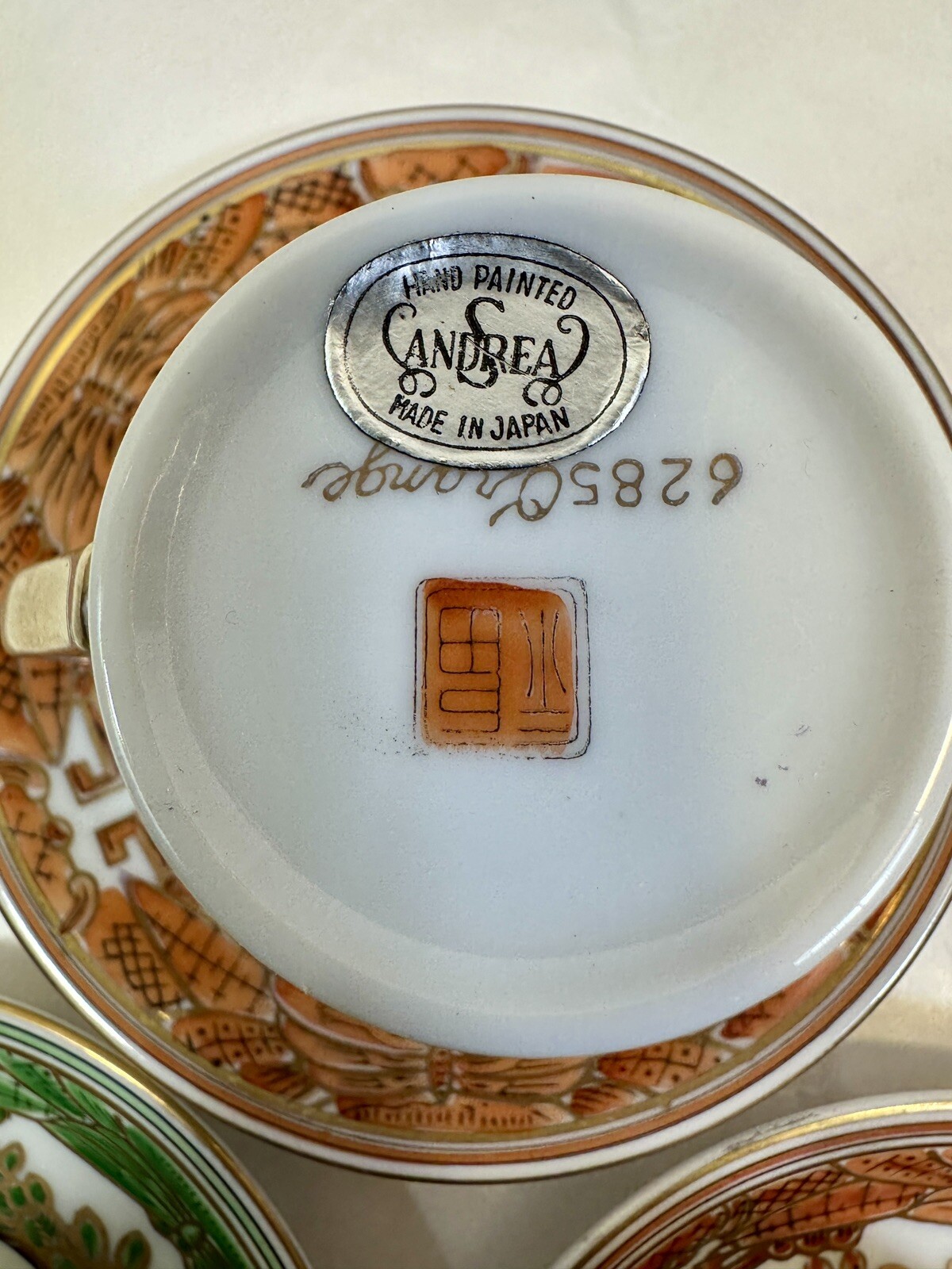 Set Of 3 Sandrea Demitasse Cups / Saucers Harvest Pattern Gold Trim - Japan - Image 6