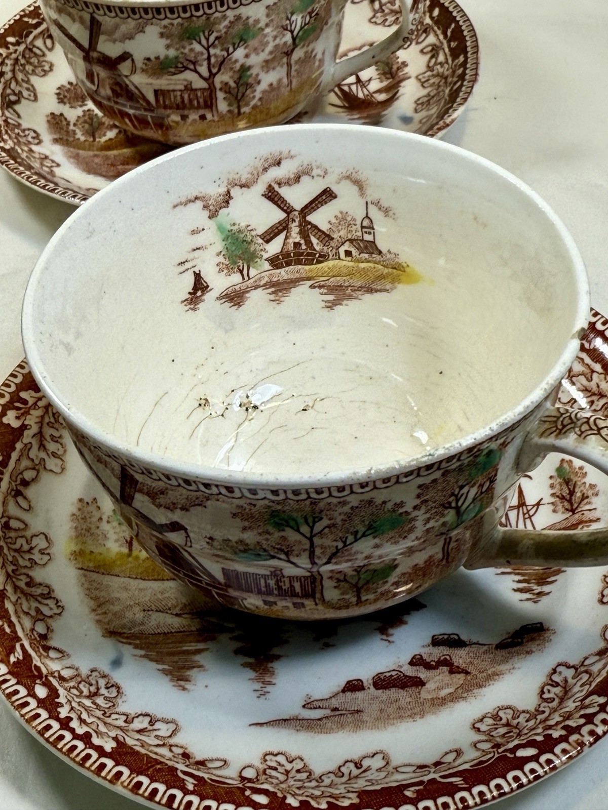 Set of Four Tea Cups & Saucers Holland Windmill / Sailing Boats - Japan - Image 13