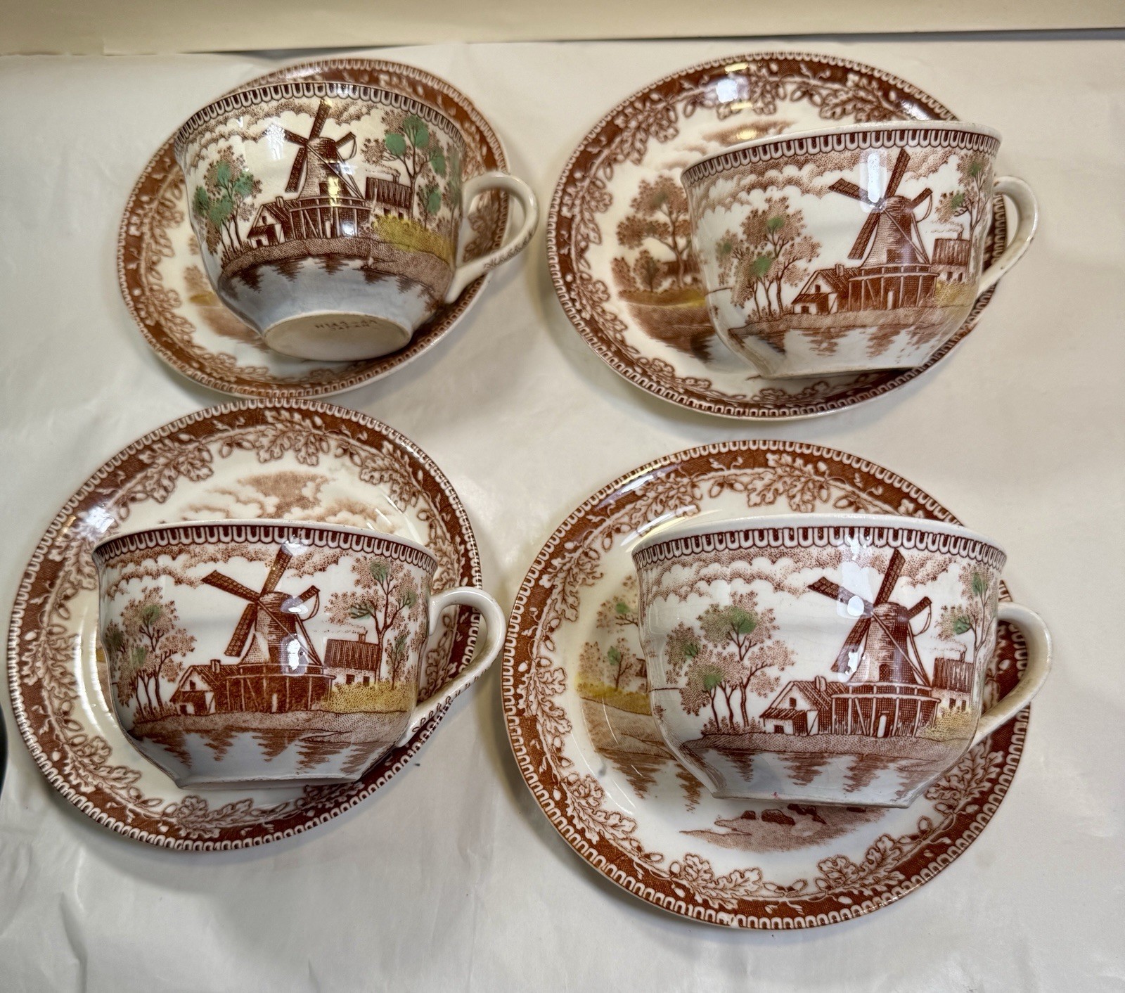 Set of Four Tea Cups & Saucers Holland Windmill / Sailing Boats - Japan - Image 4