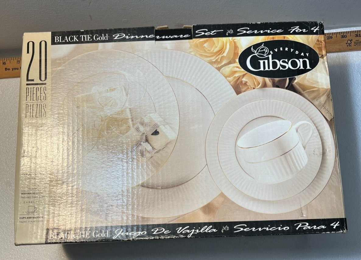Gibson Black Tie Fine China Service for Four -- New in Box