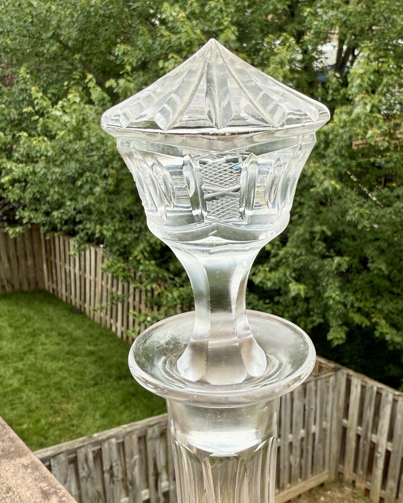 Bohemian Crystal Etched Decanter and Stopper - 16" Tall - Circa 1960s - Image 3