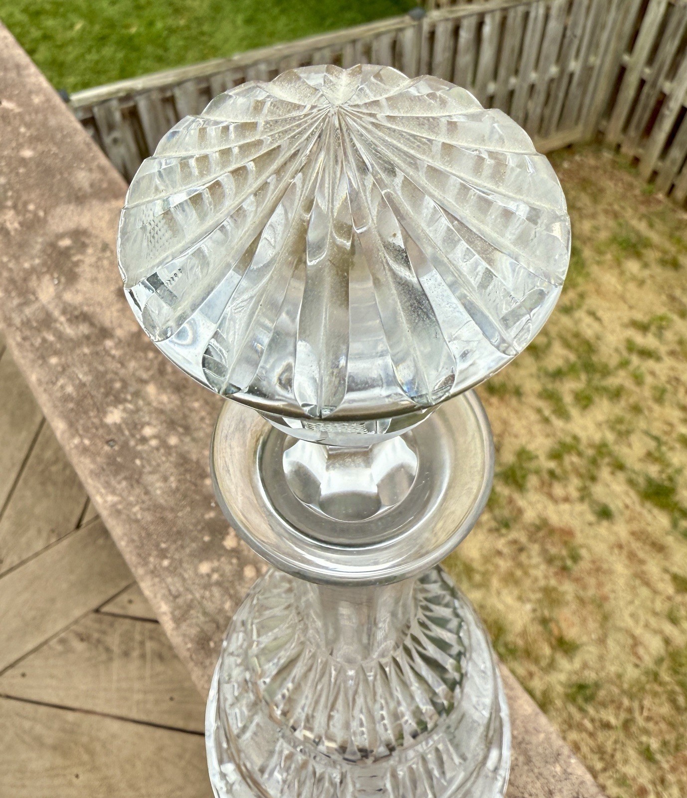 Bohemian Crystal Etched Decanter and Stopper - 16" Tall - Circa 1960s - Image 4