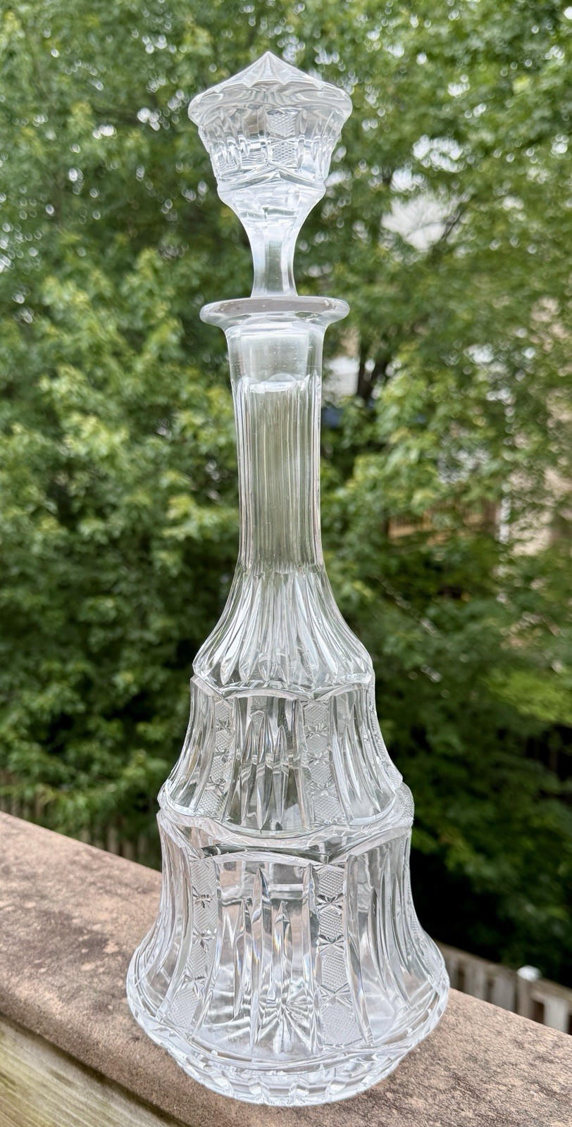 Bohemian Crystal Etched Decanter and Stopper - 16" Tall - Circa 1960s