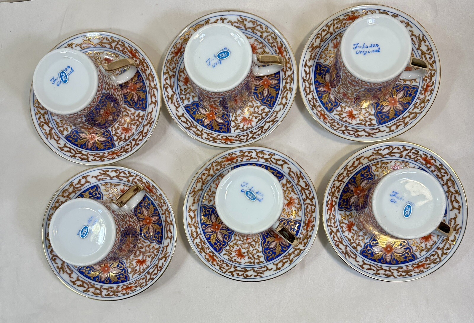Set of Six (6) Vintage Japanese Fukusen Original Imari Demitasse Cups & Saucers - Image 13