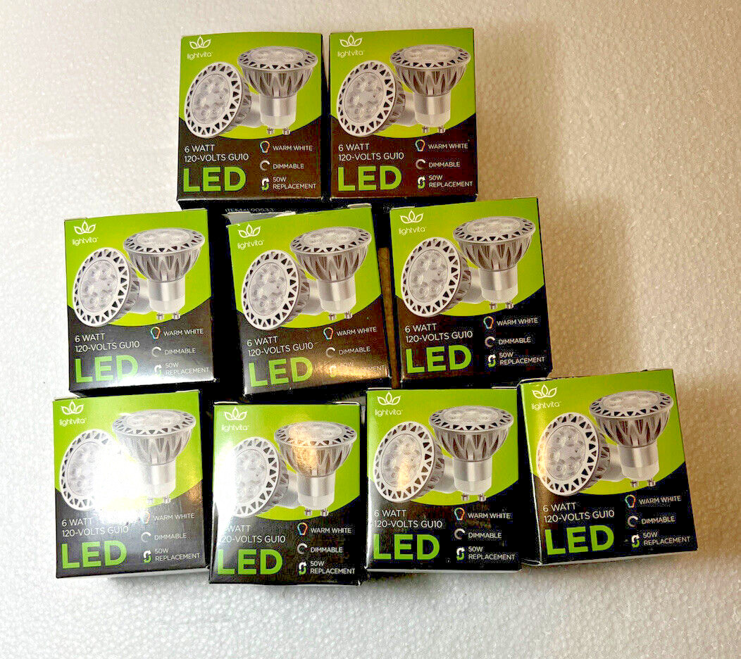 Nine (9) LiteVita 6 Watt Dimmable Bulb, Warm White Light Bulb, 6W LED Bulbs