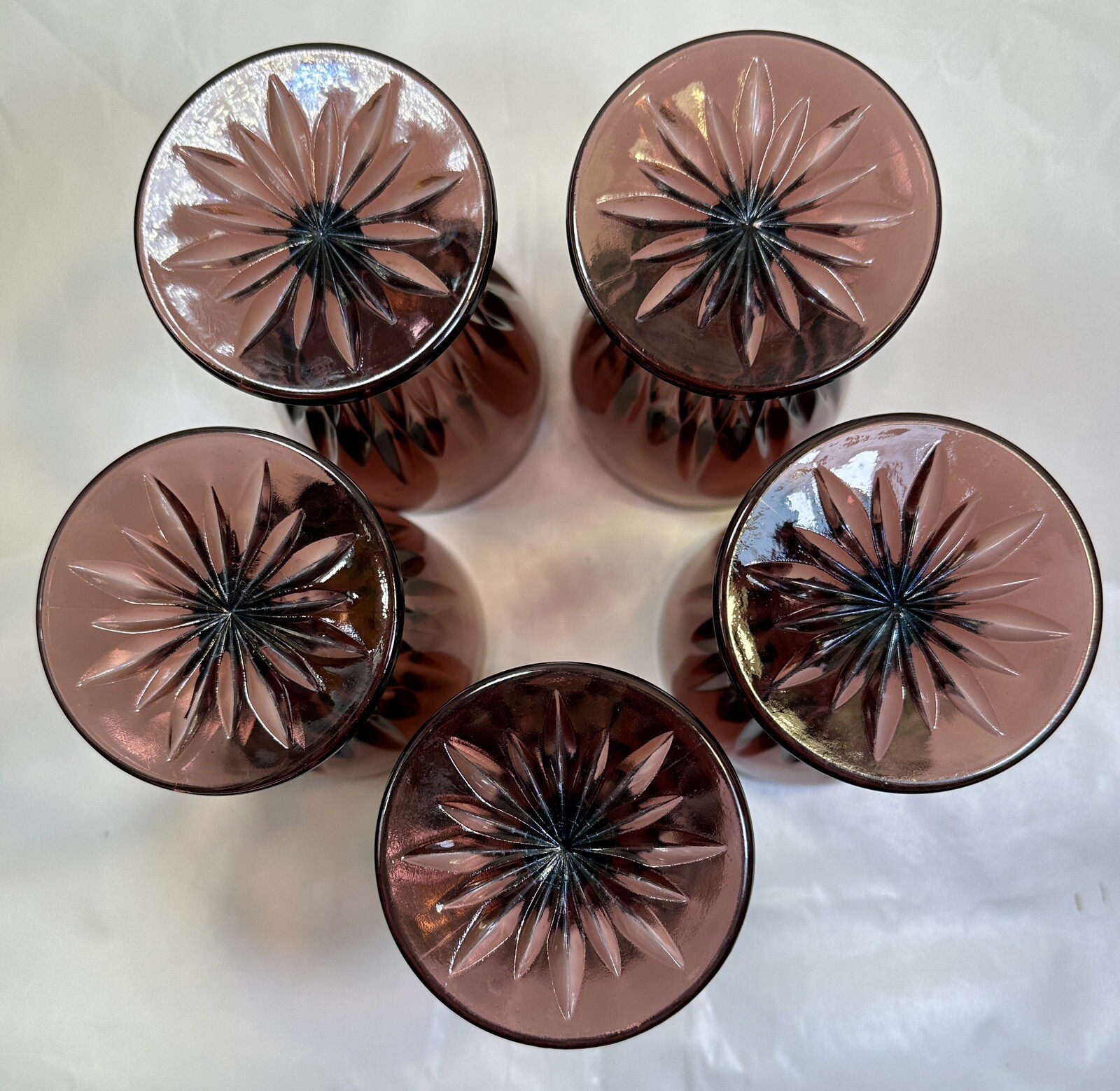 Five (5) Hazel Atlas Moroccan Amethyst 5.5" Footed Ice Tea Tumblers - Mint - Image 3