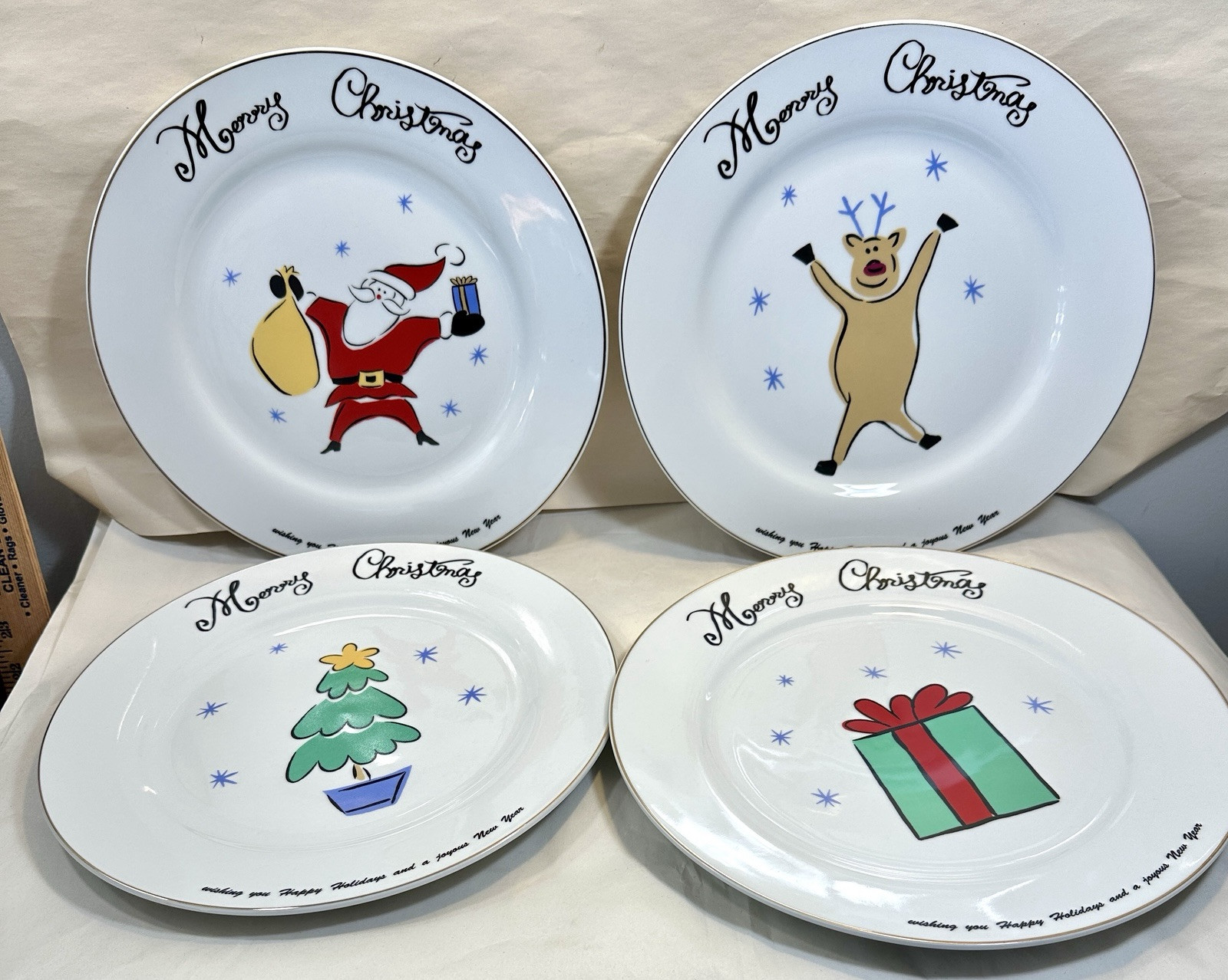 Set of Four (4) Merry Brite MB Porcelain Dinner Plates Plates - New, Unboxed