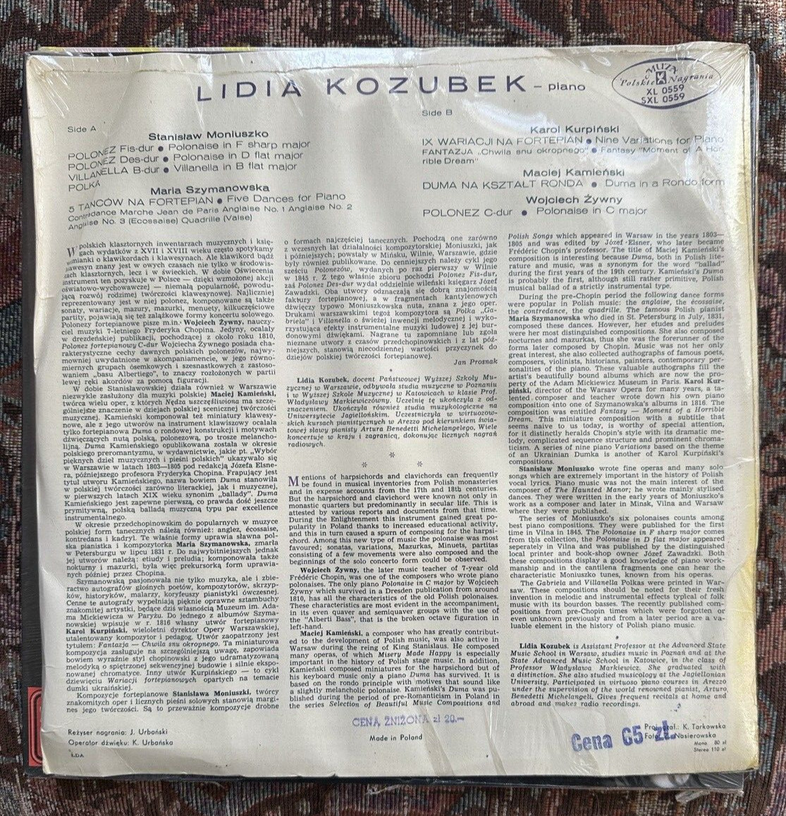 SEALED: Lidia Kozubek - Early Polish Piano Music - MUZA XL 0559 - Image 1