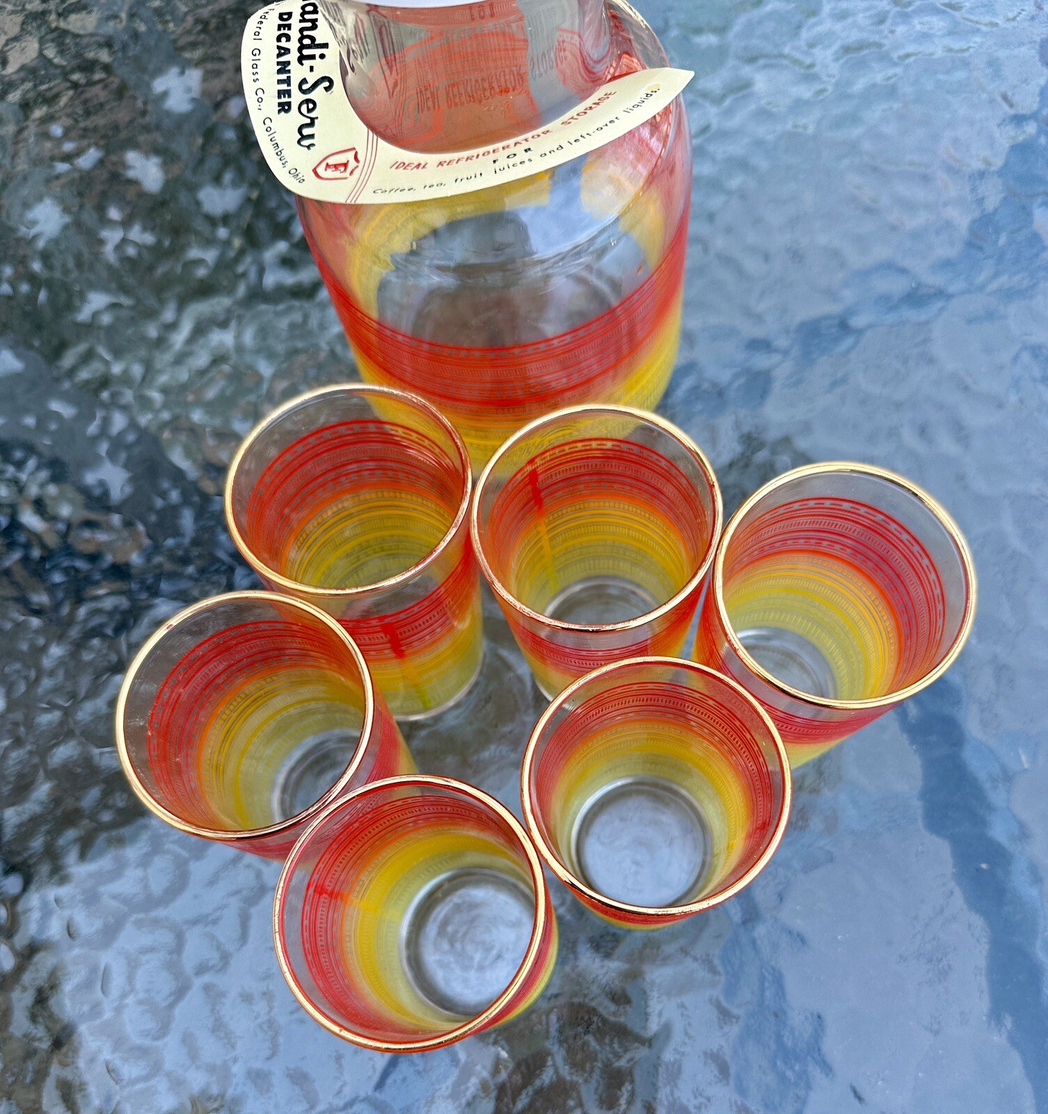 Federal Glass Handi-Serv Juice Glass Decanter Vintage Set w/ Six (6) Glasses NEW - Image 3