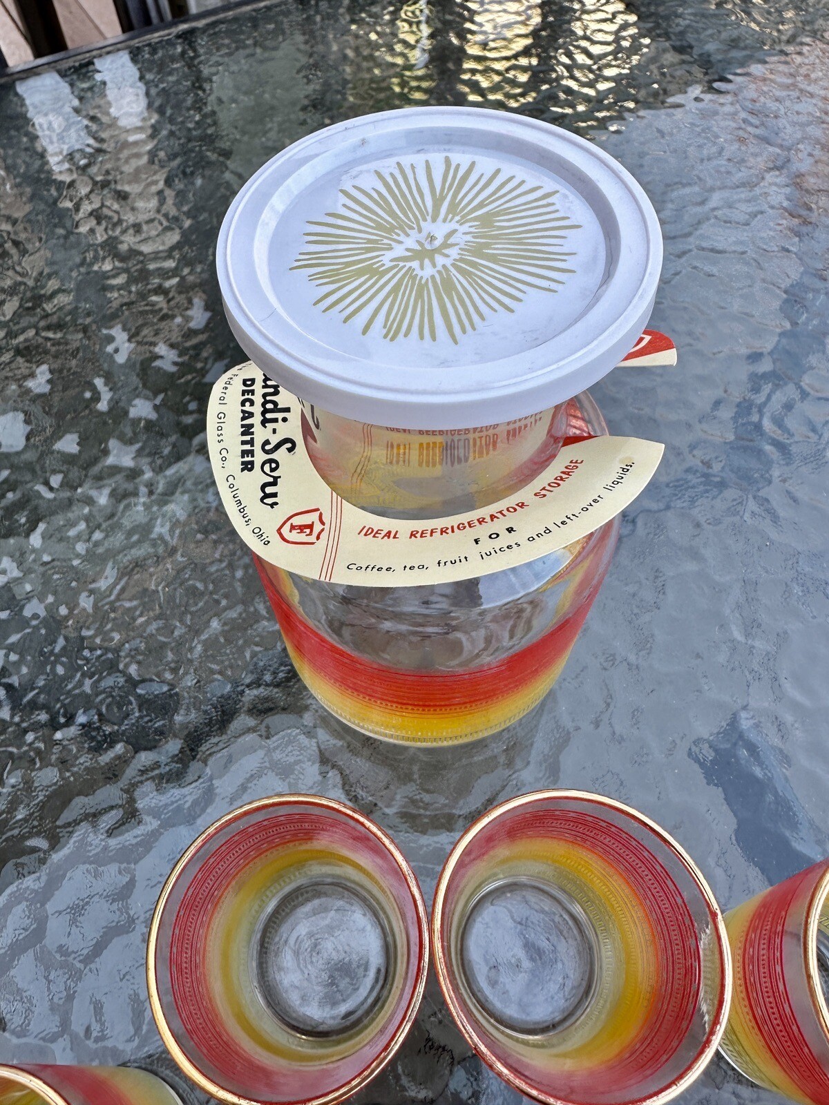 Federal Glass Handi-Serv Juice Glass Decanter Vintage Set w/ Six (6) Glasses NEW - Image 4