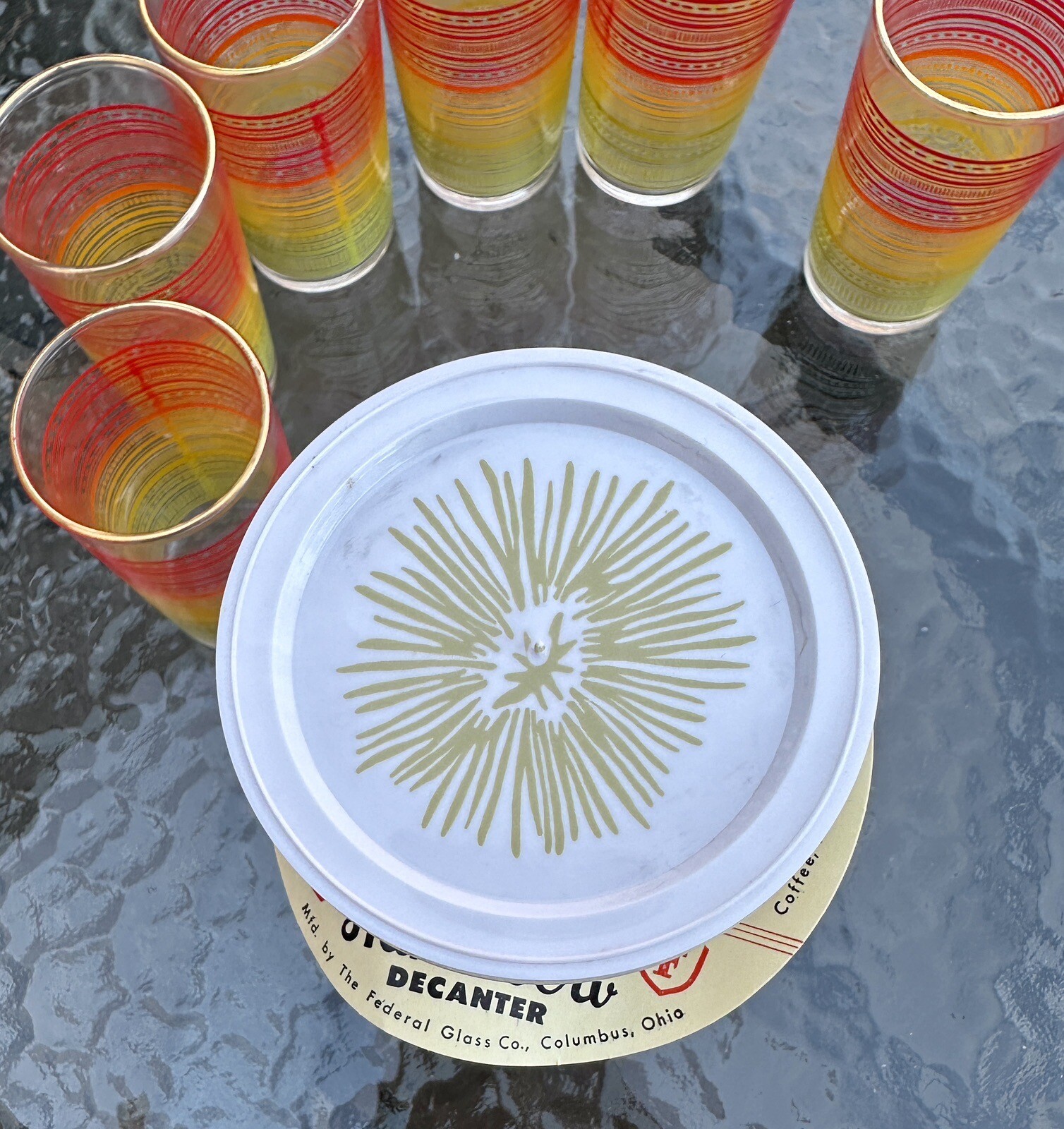 Federal Glass Handi-Serv Juice Glass Decanter Vintage Set w/ Six (6) Glasses NEW - Image 7