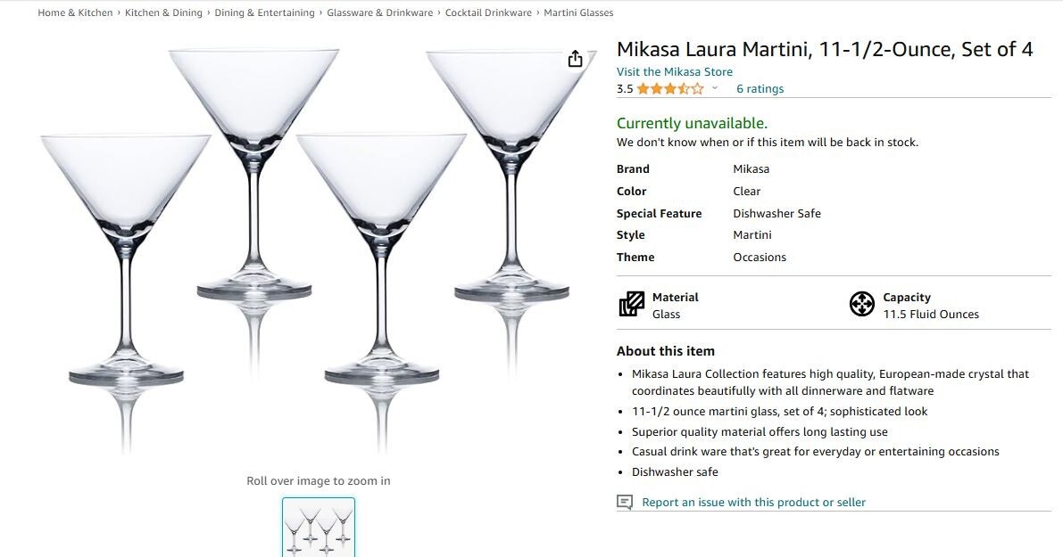 Set of 4 Mikasa Laura Crystal Martini Glasses - New in Box -- 11.5 ounces - Image 9