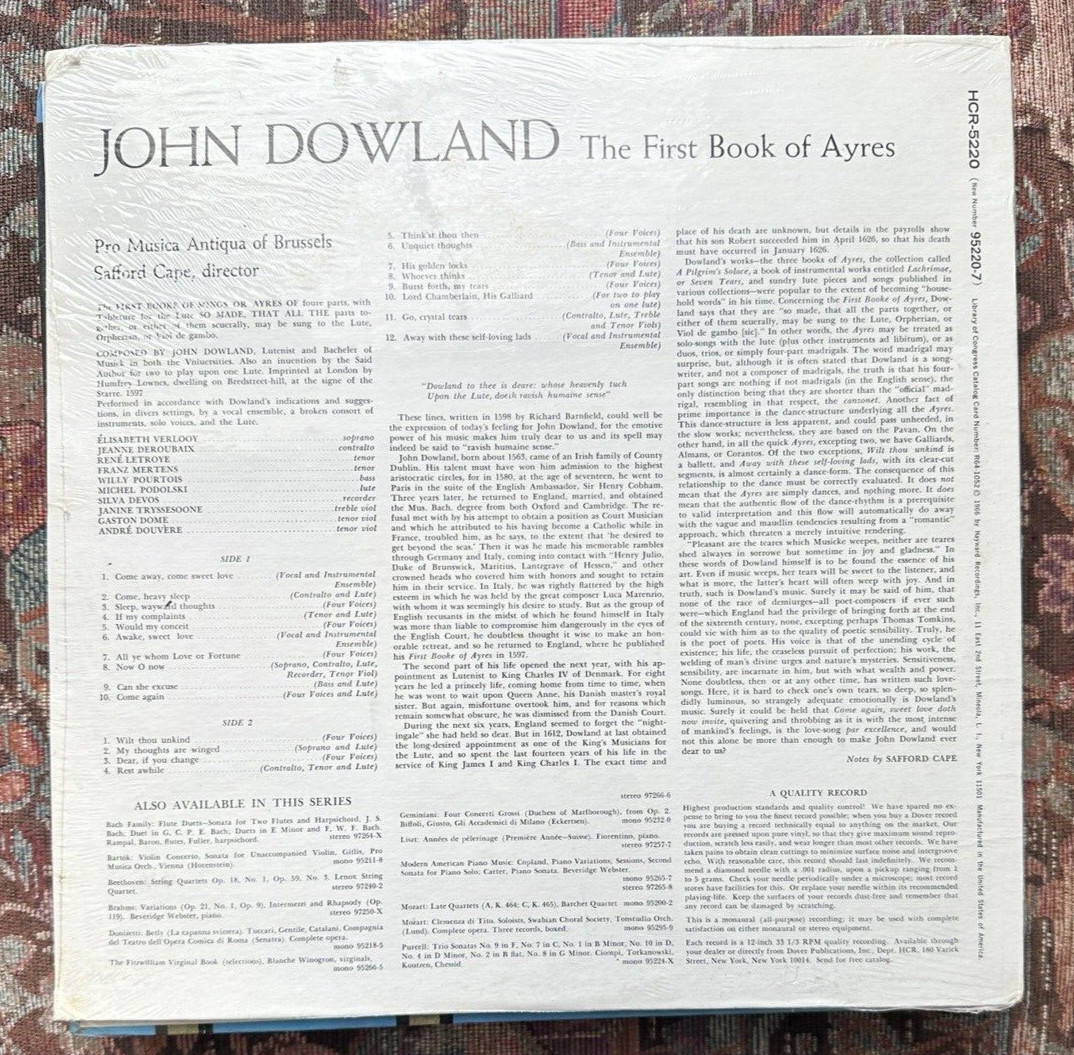 SEALED: John Dowland - The First Book of Ayres - Dover Publications HCR-5220 - Image 1