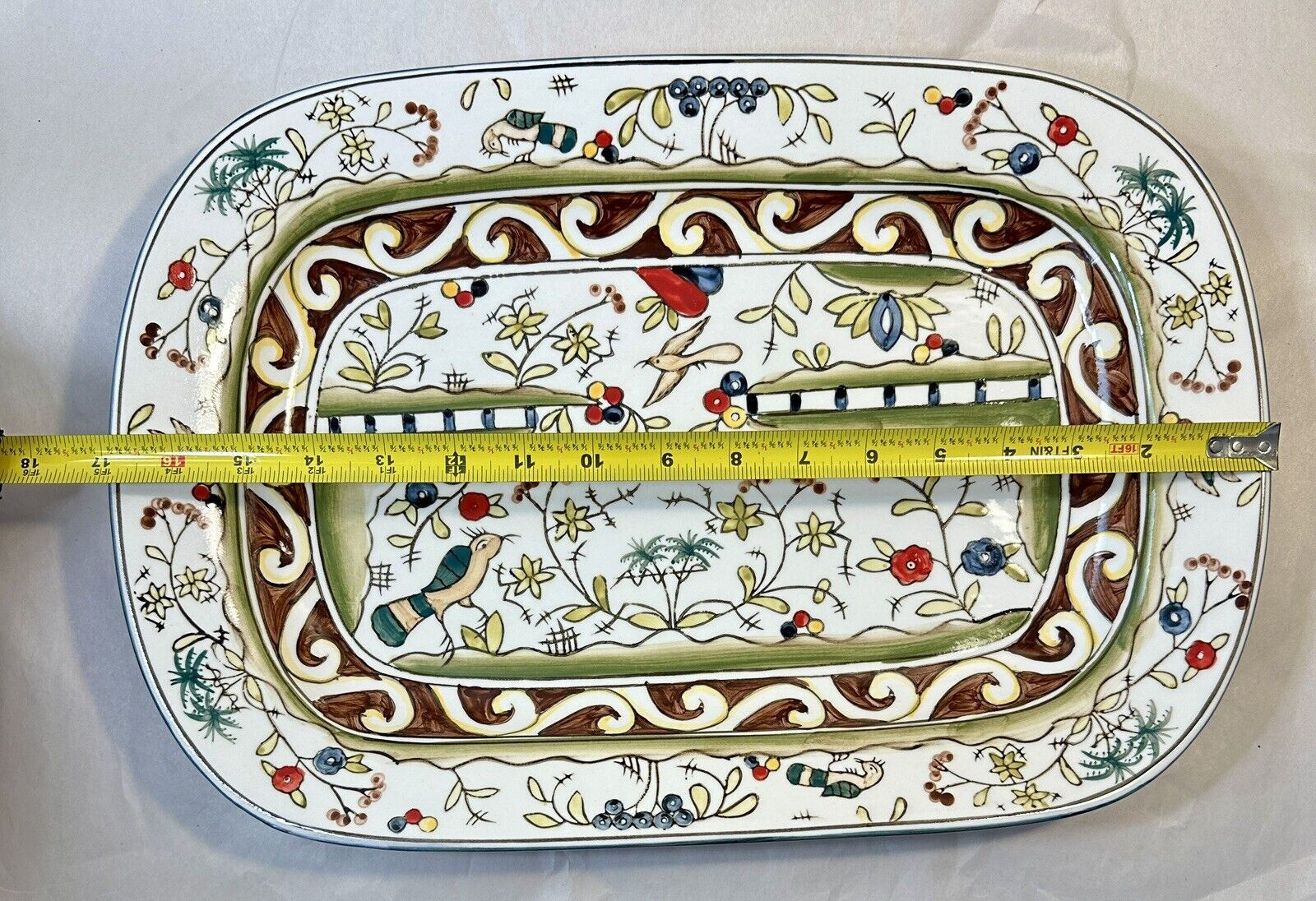 Temptations by Tara Birds Palms Ovenware 17” X 11.5” Serving Tray / Platter MINT - Image 3