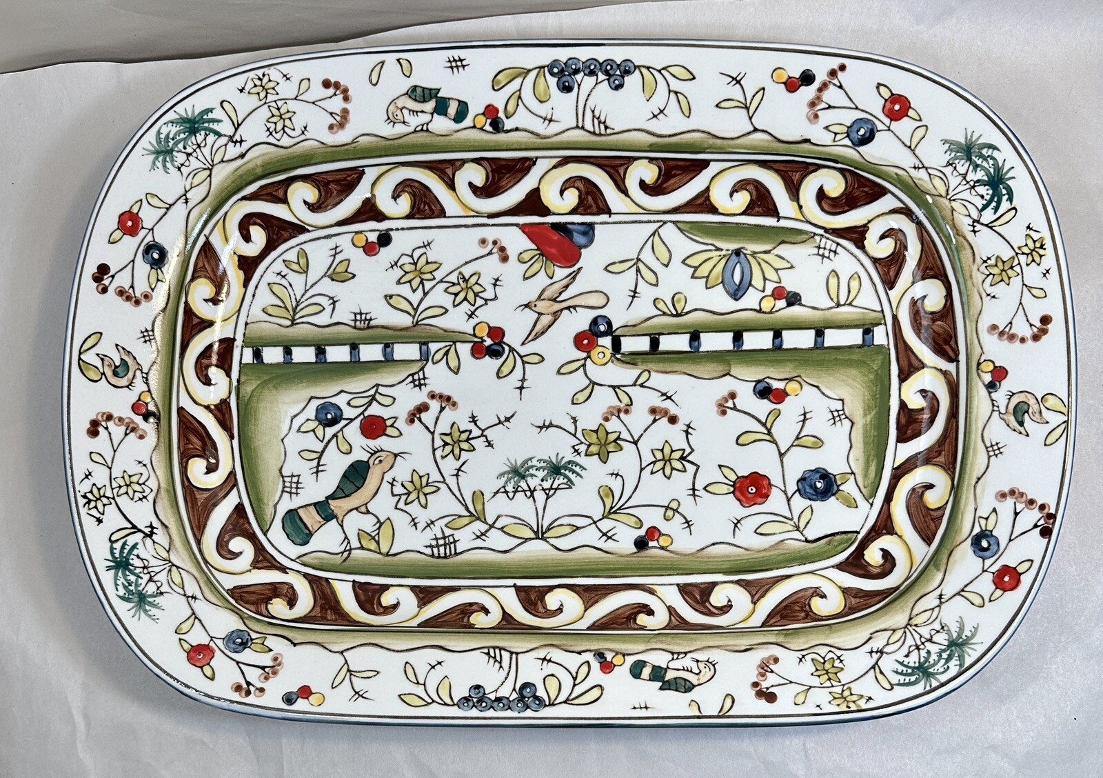 Temptations by Tara Birds Palms Ovenware 17” X 11.5” Serving Tray / Platter MINT