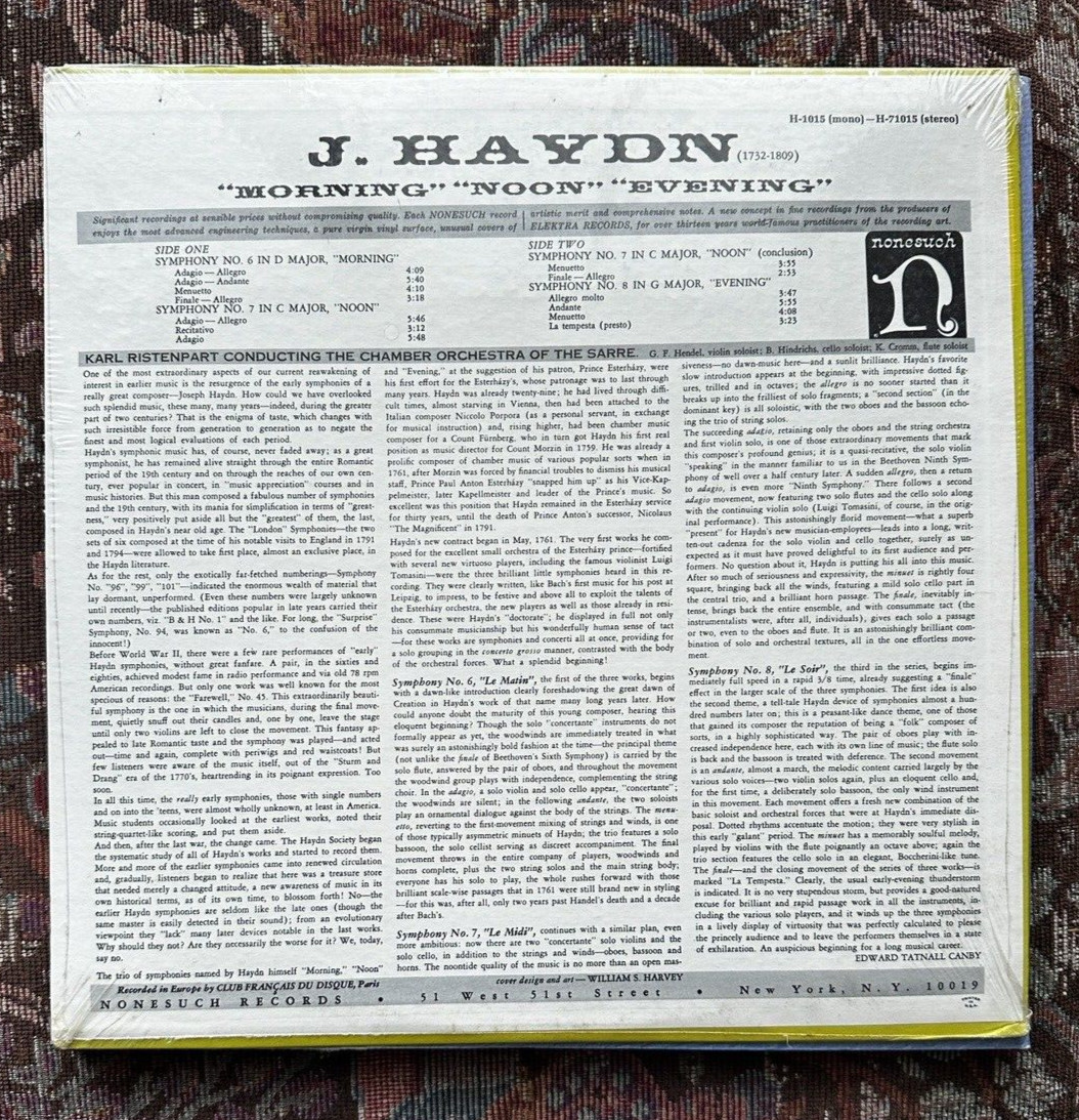 SEALED: Haydn Symphonies 6-8 - Ristenpart- Nonesuch H-71015 - Image 1