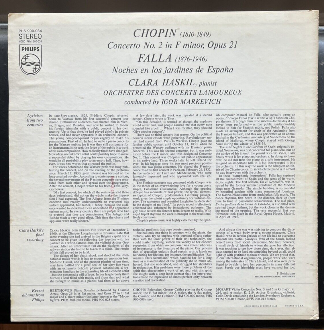 Clara Haskil: Chopin Concerto No. 2 - Igor Markevich, Philips 900-034 - Image 6