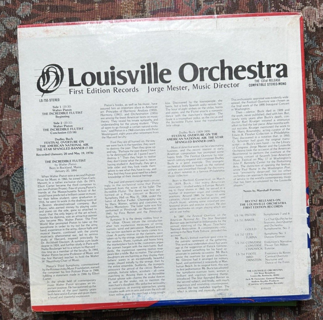 SEALED: Piston, Buck, The Louisville Orchestra ‎– The Incredible Flutist - LS755 - Image 1