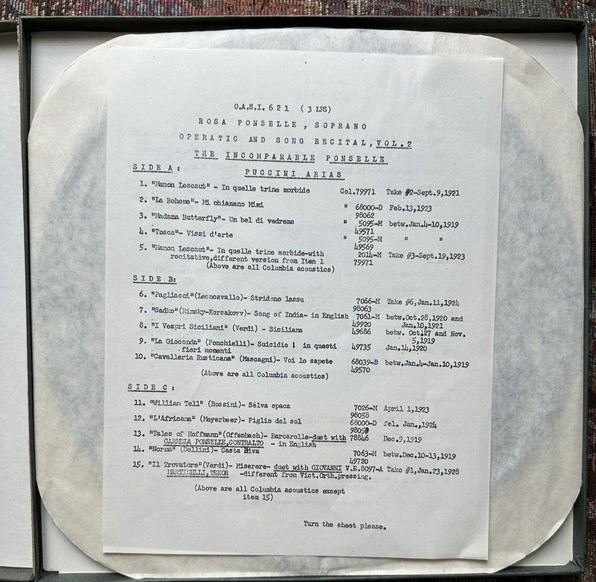 Rosa Ponselle - Incomparable Ponselle - Operatic & Song Recital - OASI - 6 LPS - Image 8