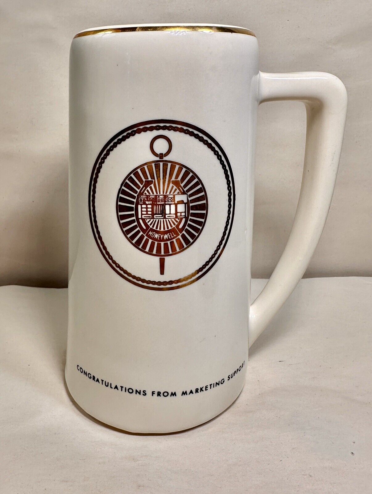 Vintage Ceramic Honeywell D Handle Mug / Beer Stein - Gold Logo - Image 2