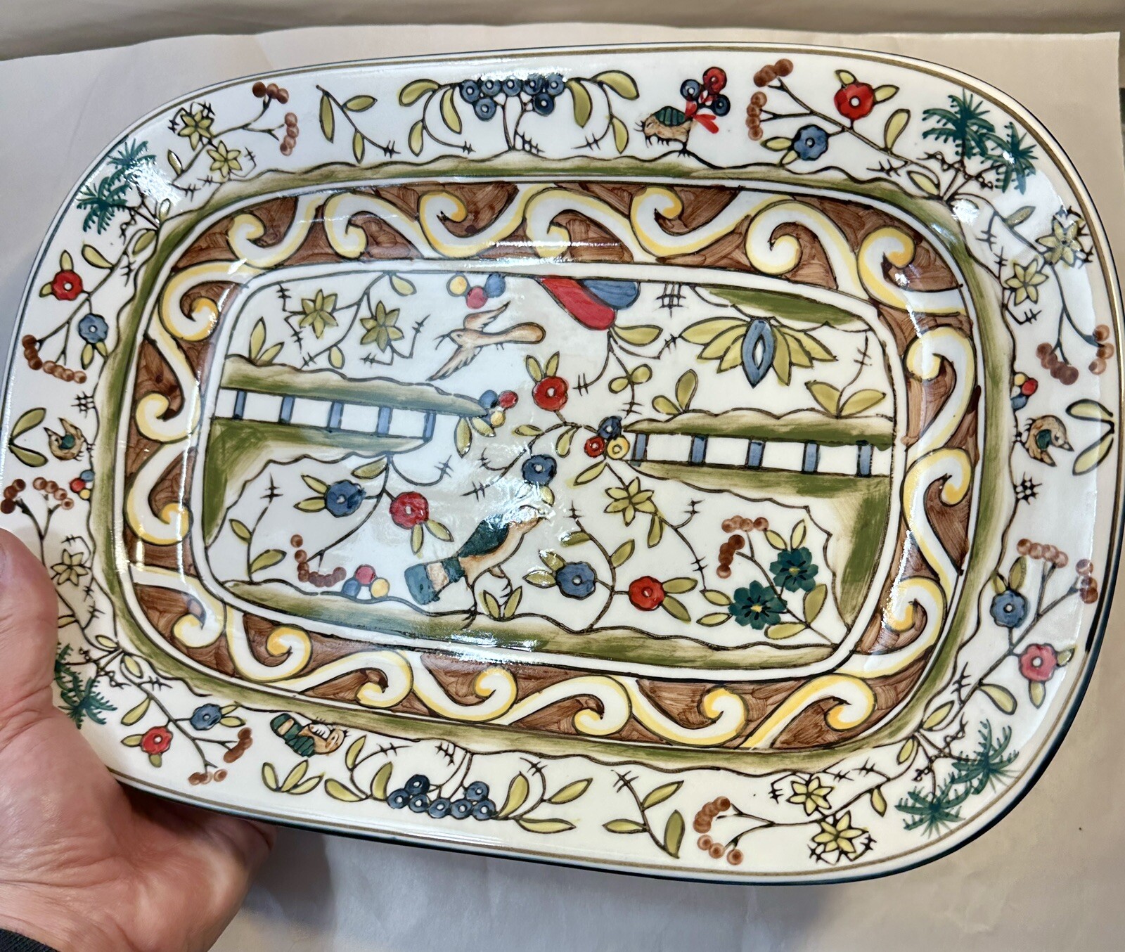 Temptations by Tara Birds Palms Ovenware 14” X 9.5” Serving Tray / Platter MINT - Image 1