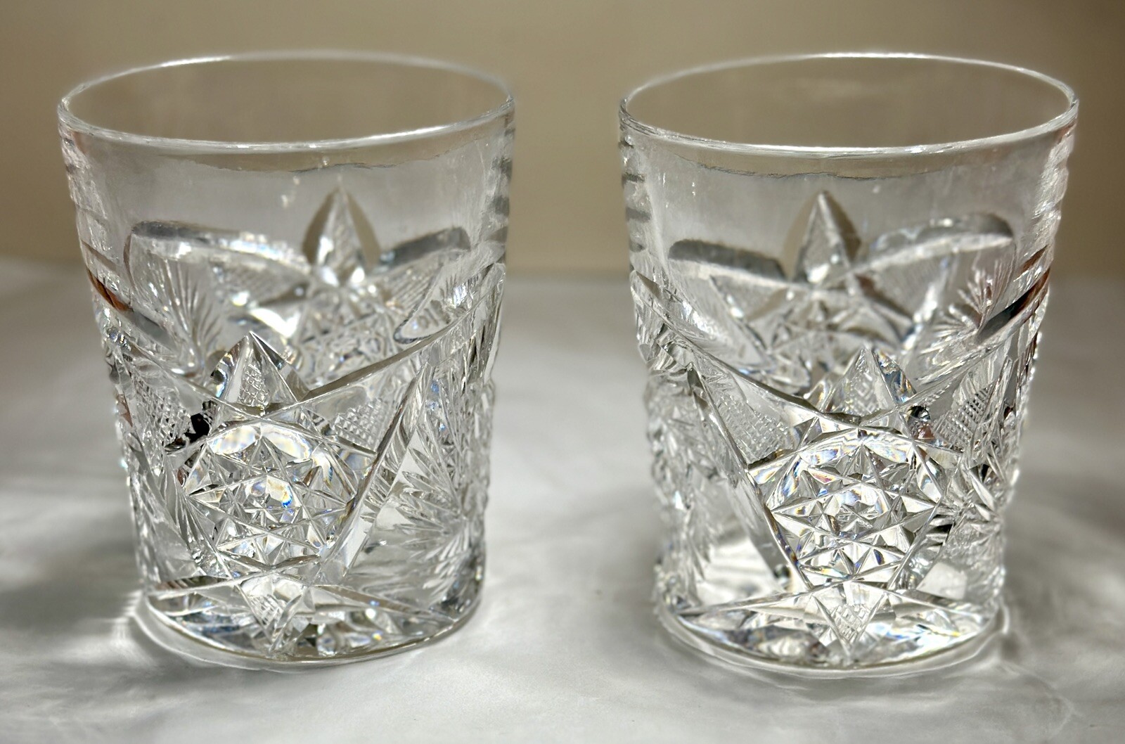 Set of Two (2) 3-3/4” American Brilliant Cut Crystal Tumbler Glasses