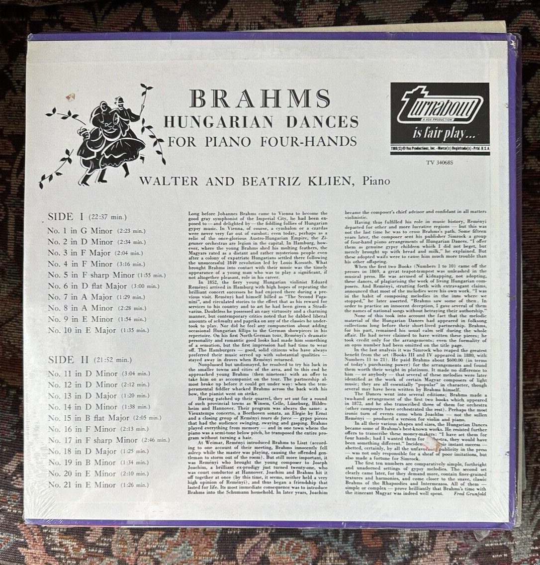 SEALED: Brahms Hungarian Dances for Piano - Walter & Beatriz Klien - TV 34068S - Image 1