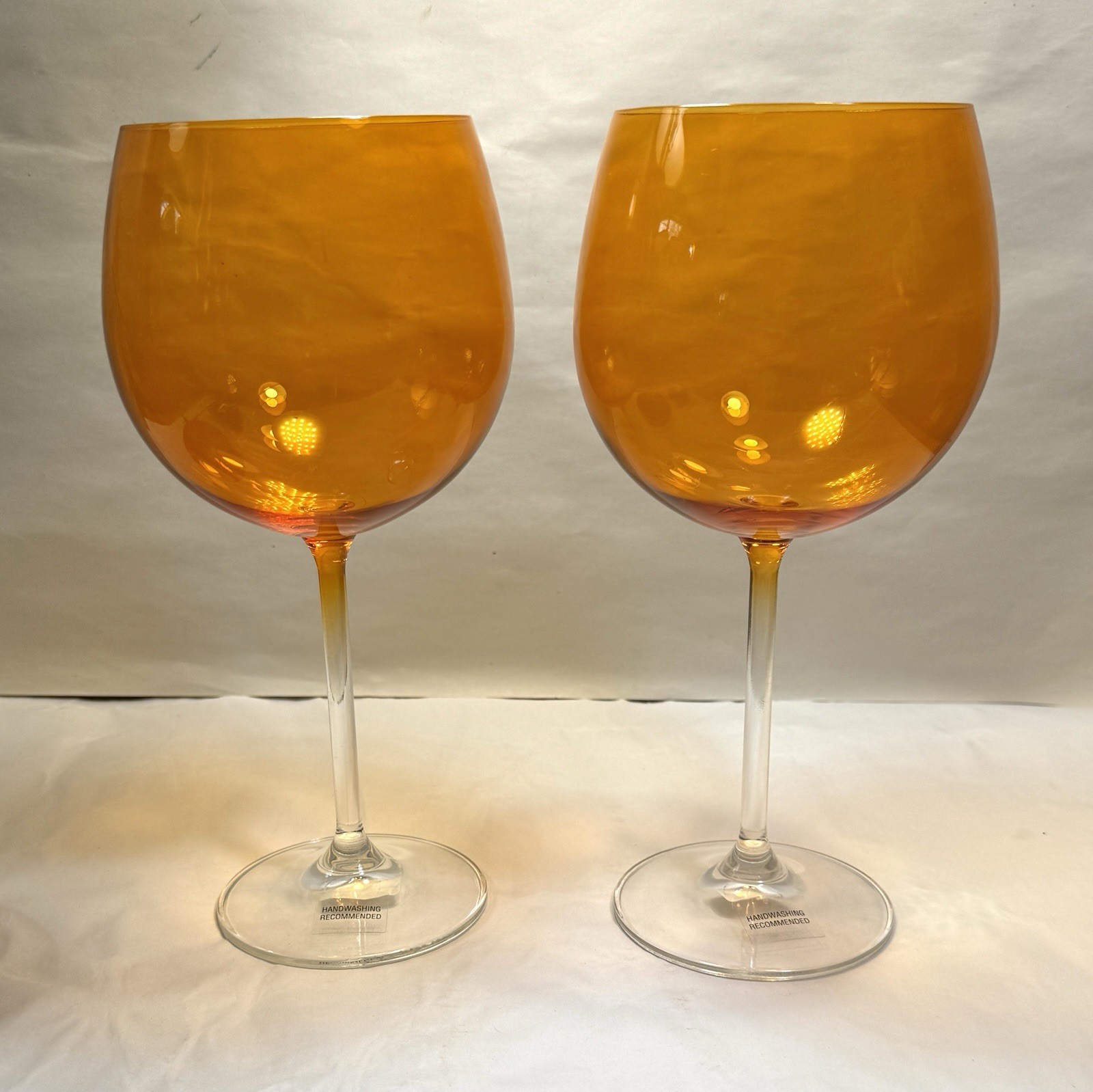 Crate and Barrel Orange Balloon Wine Glasses Set of 2 - NOS with Tags