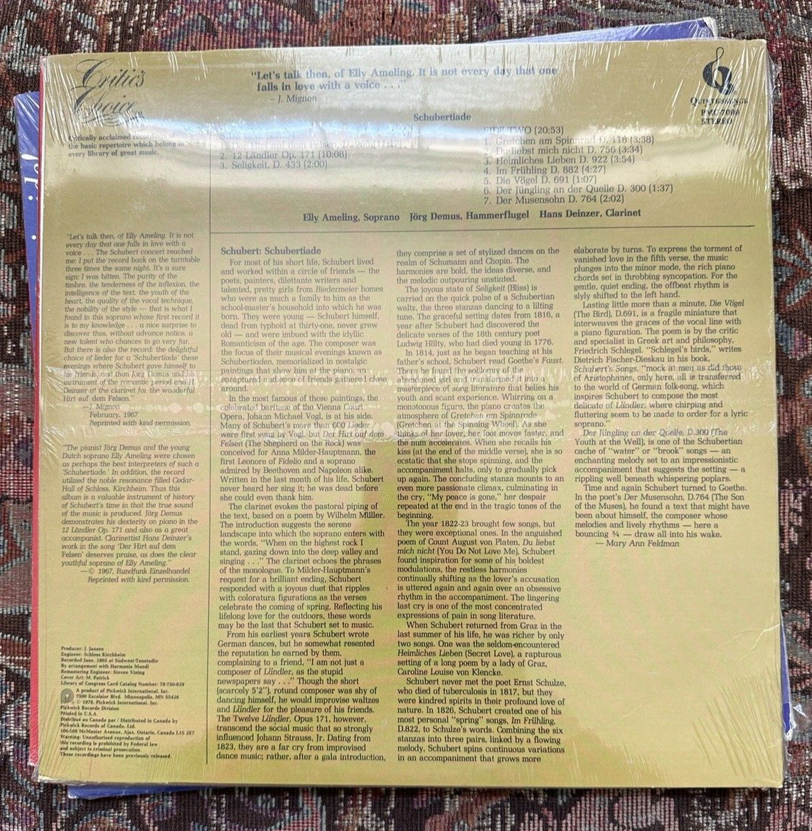 SEALED: Schubertiade - Elly Ameling, Jörg Demus, Hans Deinzer - PMC-7099 - Image 1