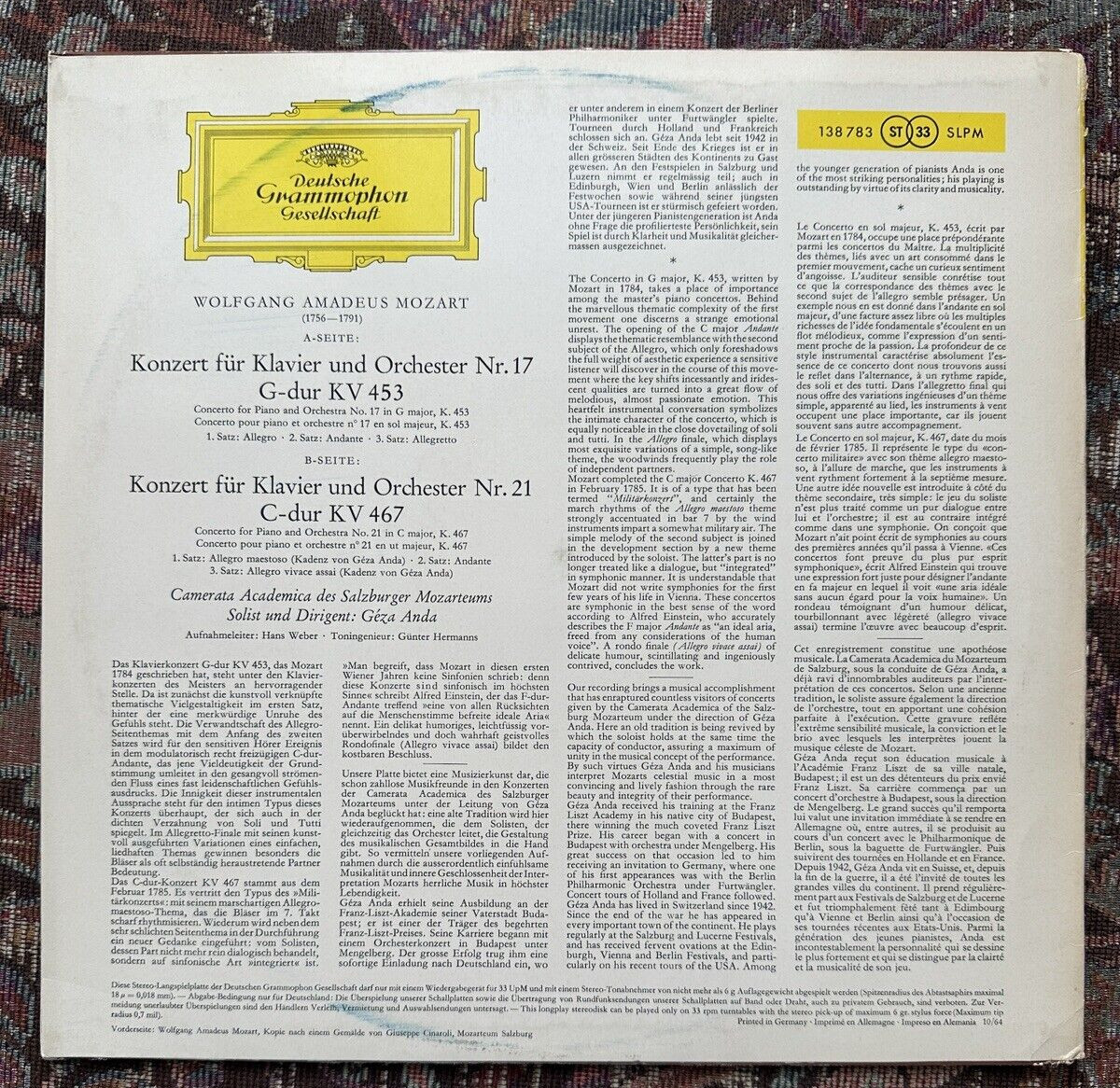 Mozart / Anda - Piano Concerti 17 and 21  - DG Red Stereo SLPM 138783 - Image 5