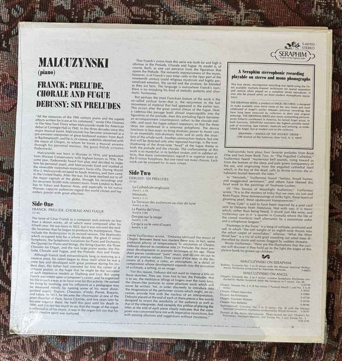 SEALED: Malcuzynski - Franck Prelude Chorale and Fugue - Seraphim S-60103 - Image 1