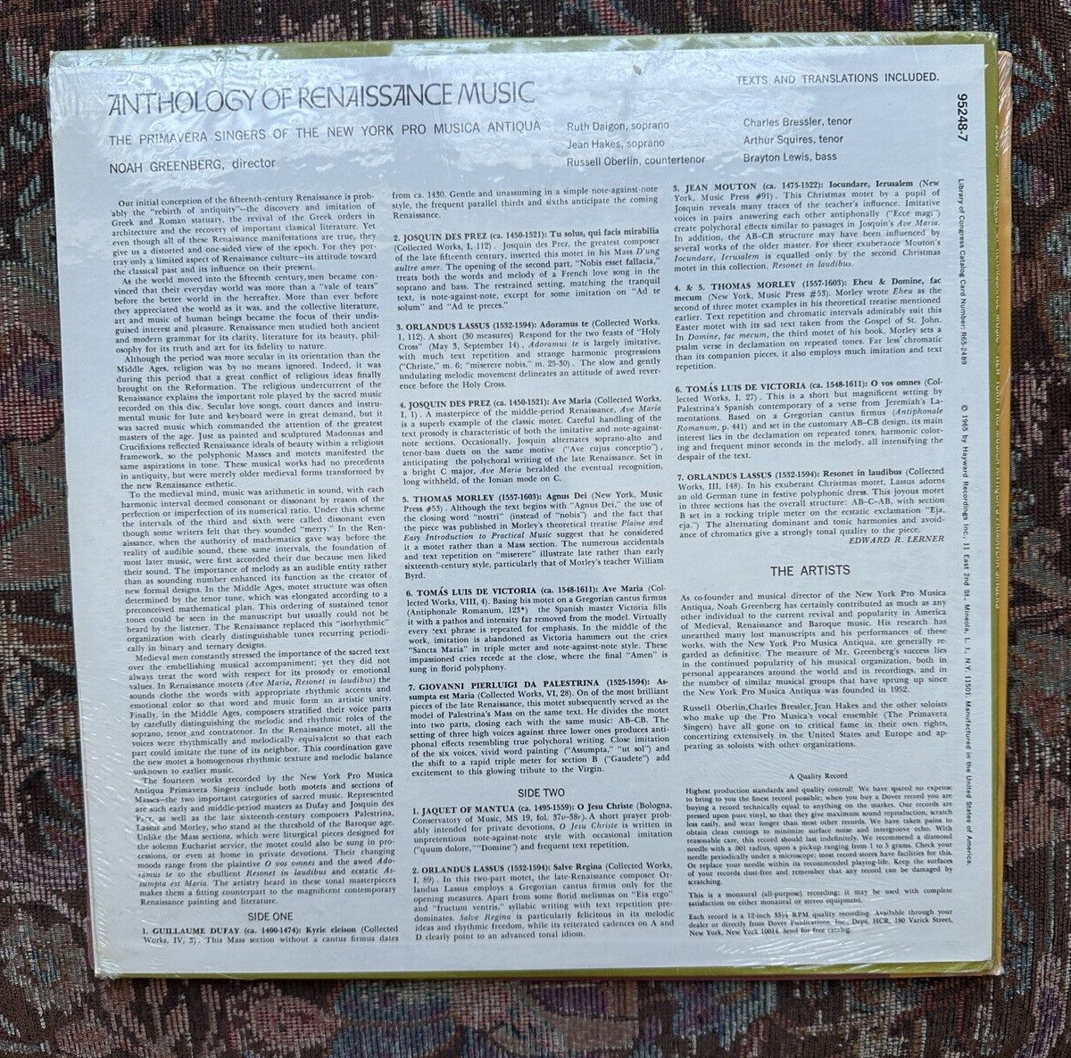 SEALED: Anthology of Renaissance Music - Dover 95248-7 - Noah Greenberg - Image 1