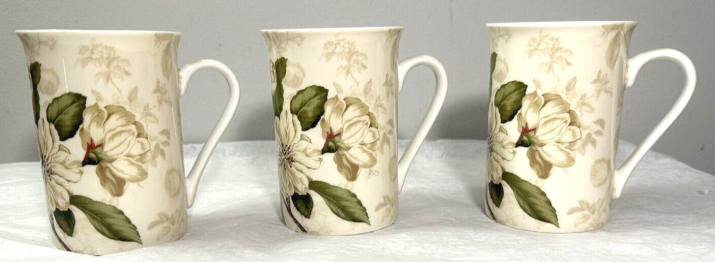 Set Of Three (3) Vintage Jason Bone China Floral Coffee Mugs — Unboxed