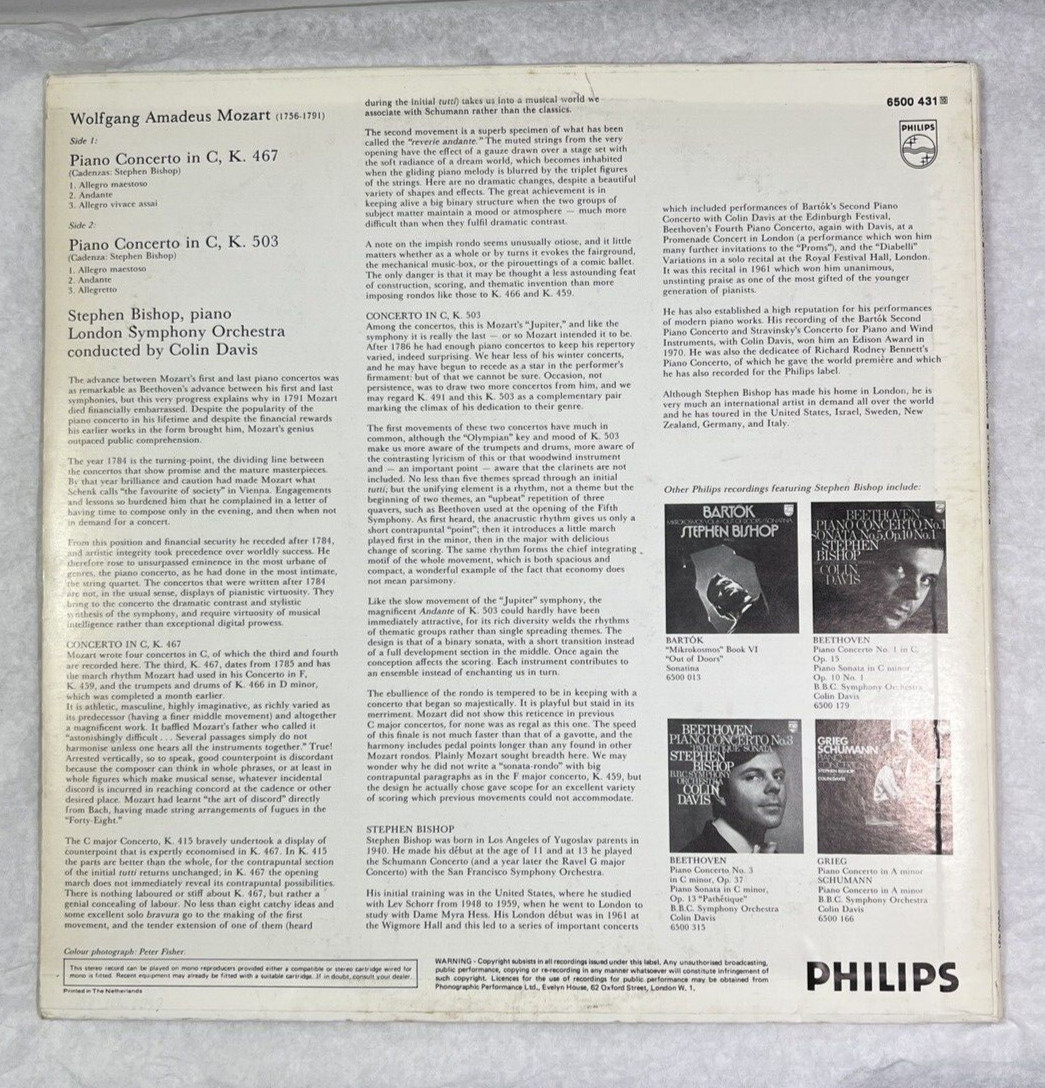 Mozart: Piano Concerti KV 467 and 503 - Stephen Bishop - Philips 6500 431 - Image 9