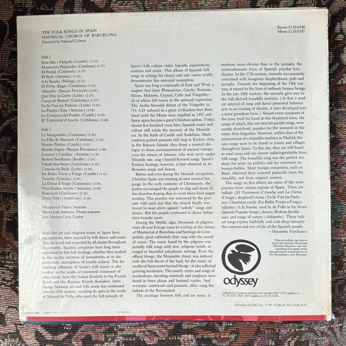 SEALED: The Folk Songs of Spain- Madrigal Chorus, Barcelona - Odyssey 32 16 0147 - Image 1