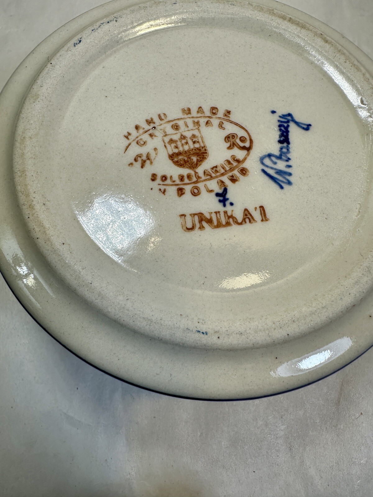 Boleslawiec Sugar Bowl - Pottery Blue Butterflies & Flowers - Signed by Artist - Image 1