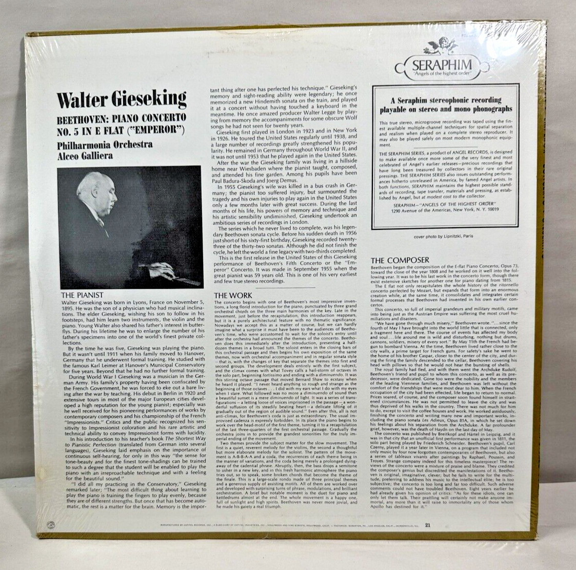 SEALED: Beethoven- Walter Gieseking - Piano Concerto No. 5 In E Flat ("Emperor") - Image 1