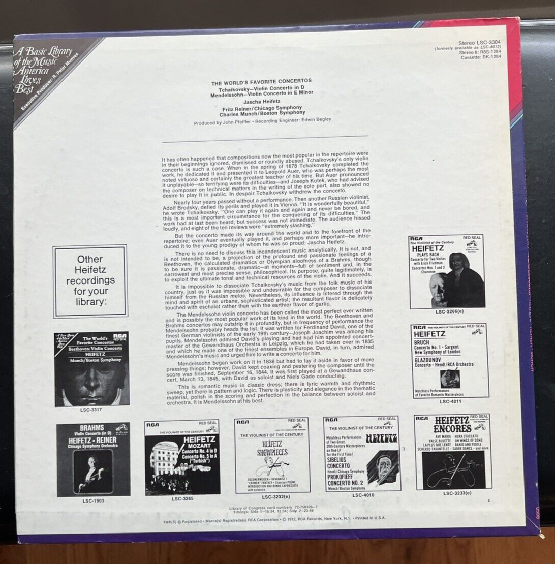 Jascha Heifetz: Tchaikovsky & Mendelssohn Concerti - RCA LSC-3304 - Image 6
