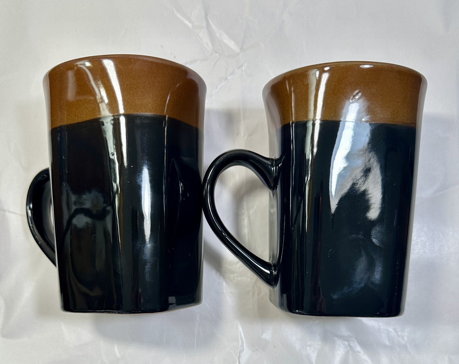 Two (2) Royal Norfolk Black Stoneware Coffee Latte Mugs w/ Brown Rim 14 oz 5" - Image 2
