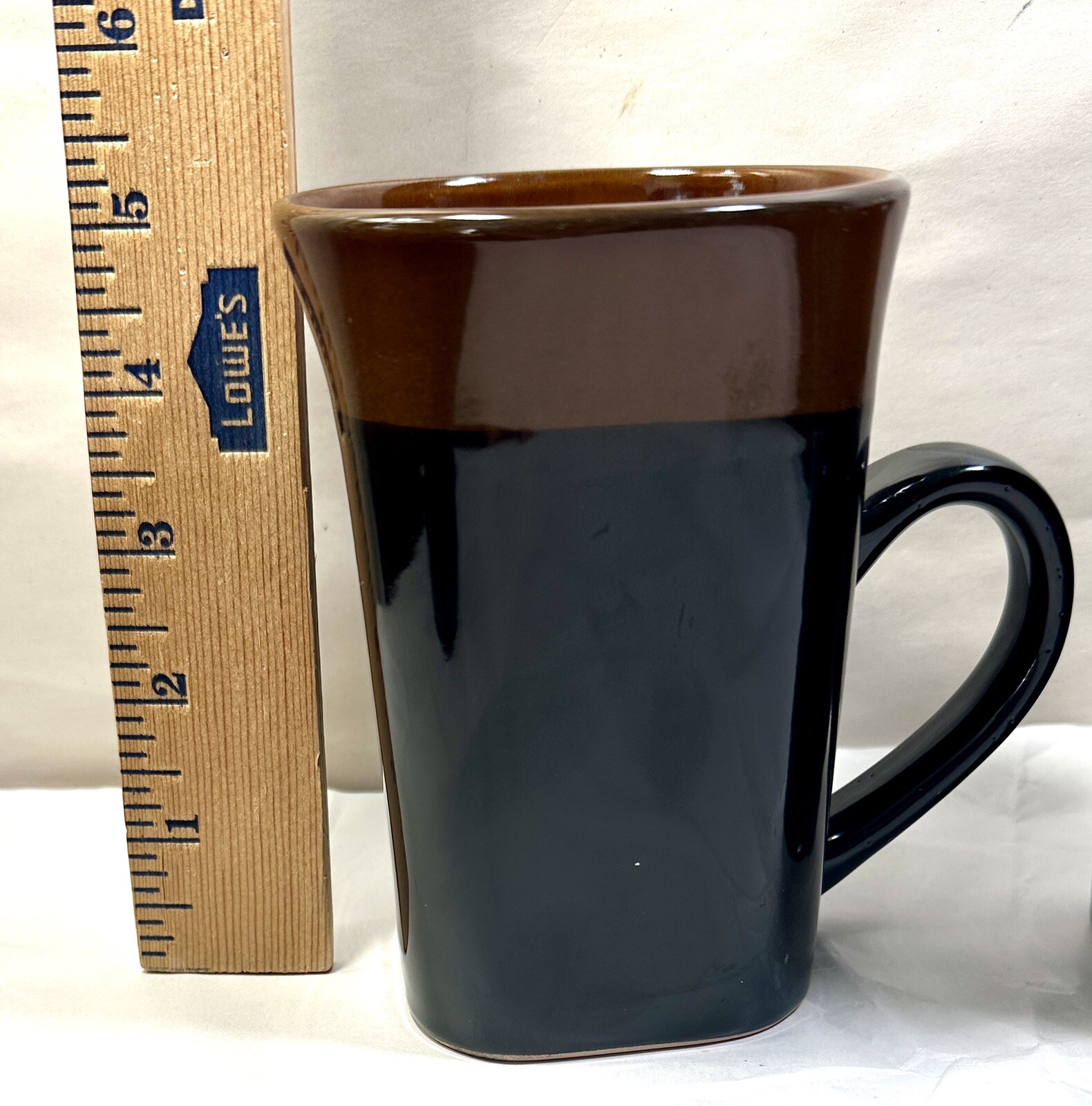 Two (2) Royal Norfolk Black Stoneware Coffee Latte Mugs w/ Brown Rim 14 oz 5" - Image 6