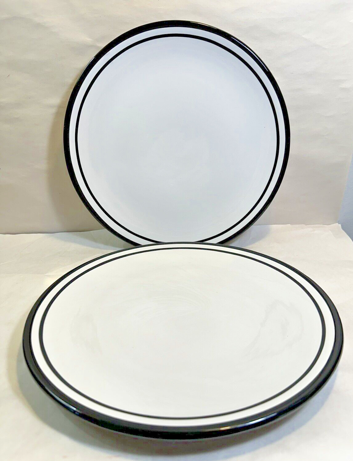 Set of 2 Dansk Circa Black Dinner Plates - Black Bands - 10-3/4"
