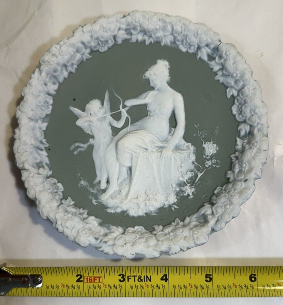 Vintage Antique German Schafer & Vater Jasperware Green Wall Plaque - Image 1