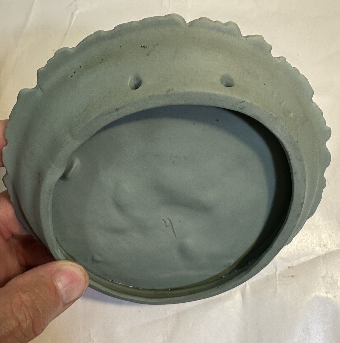 Vintage Antique German Schafer & Vater Jasperware Green Wall Plaque - Image 3