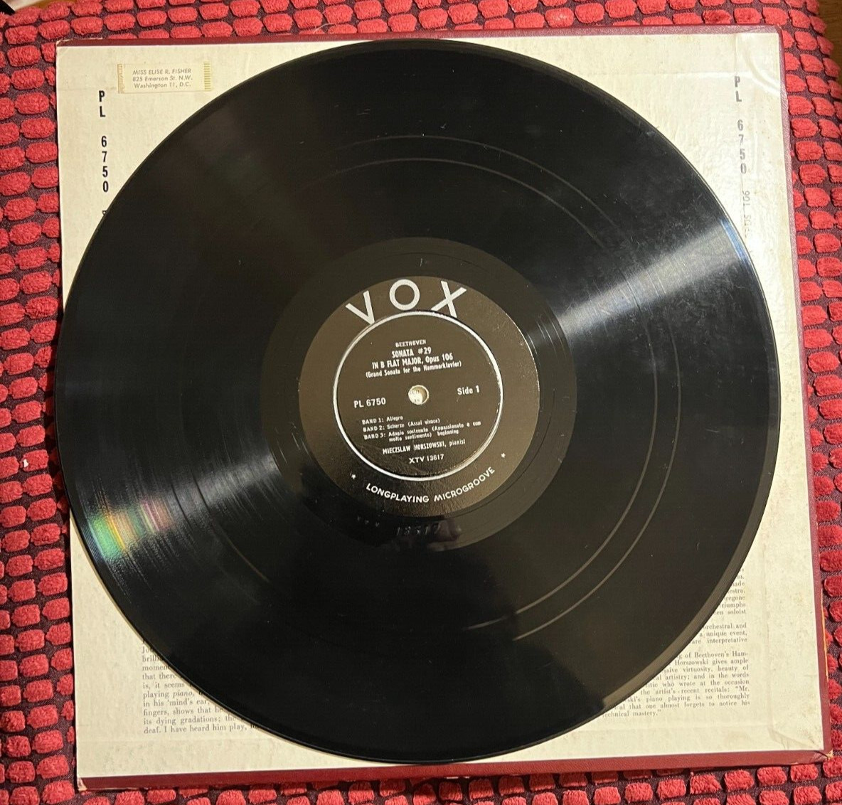 BEETHOVEN - Sonata No. 29 Hammerklavier - Mieczysław Horszowski - VOX PL 6750 - Image 2