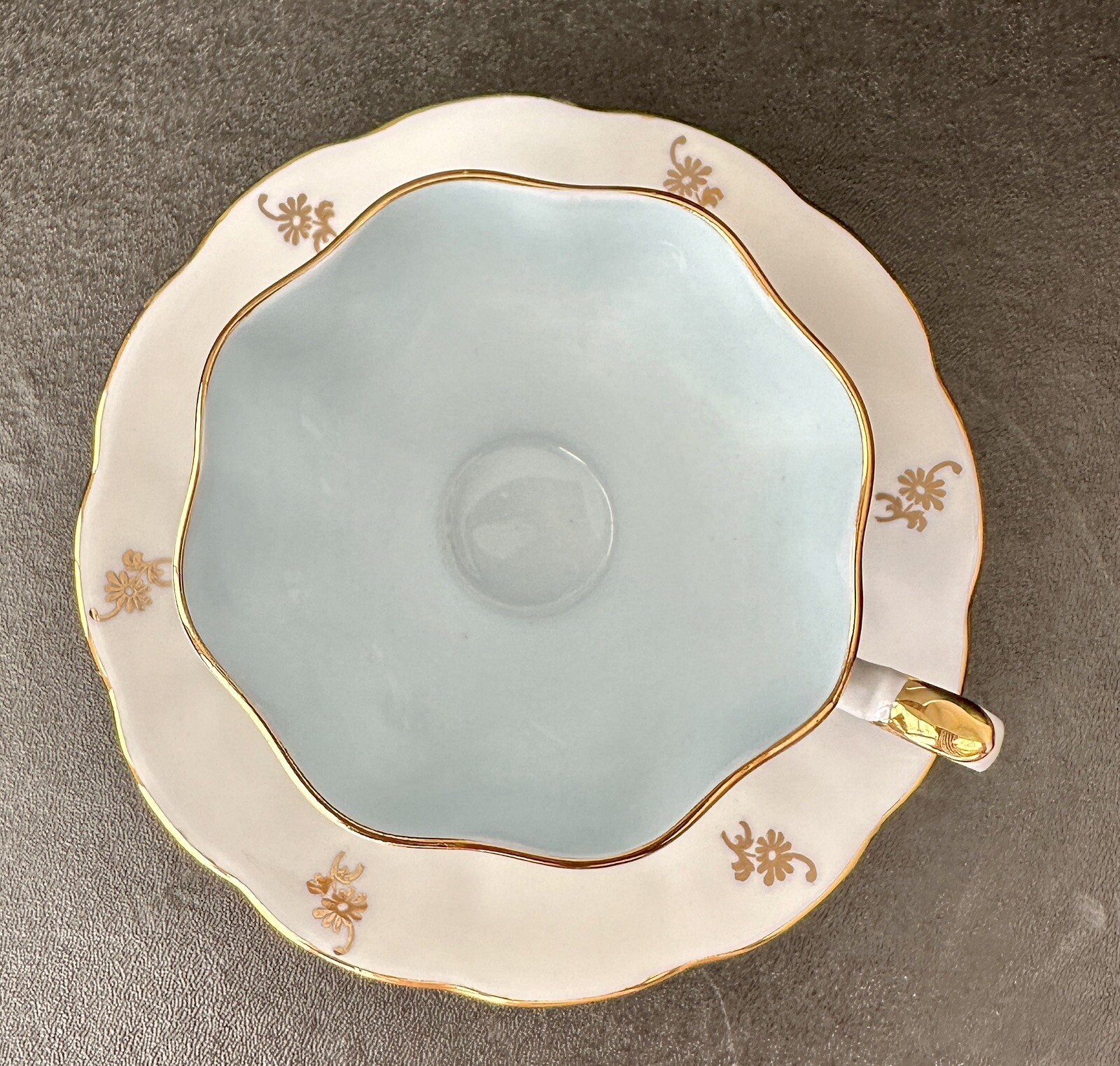 Queen Anne Tea Cup and Saucer - Gold Floral, White and Pale Blue - Image 4