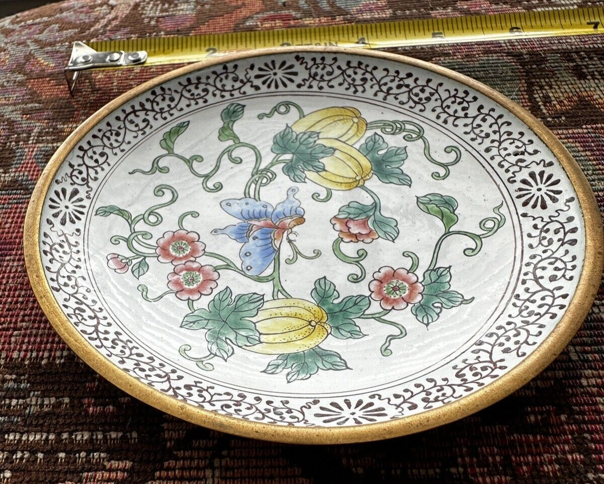 Two (2) Vintage Brass Chinese Enamel Painted Bowls -- 5 1/4 " - Image 5