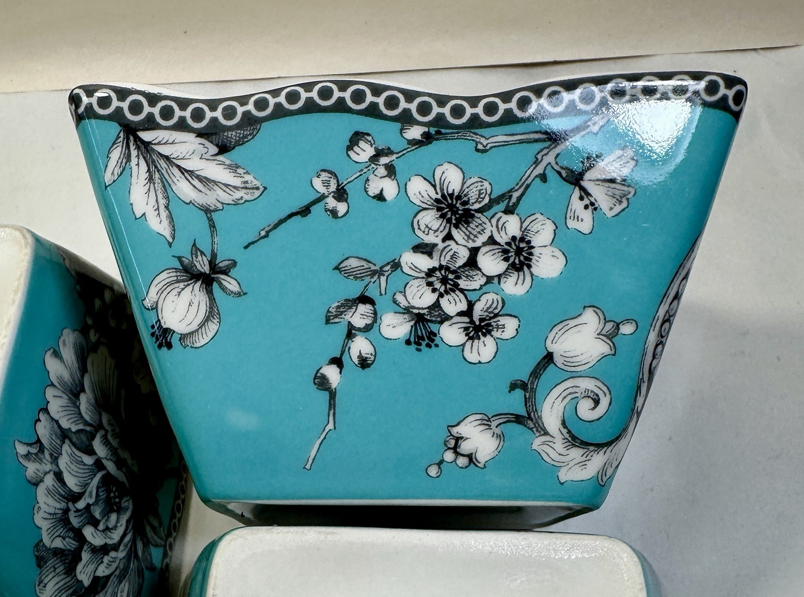 Set of 3 (Three) 222 Fifth Adelaide Turquoise Square Appetizer Bowls - 4" x 2.5" - Image 5