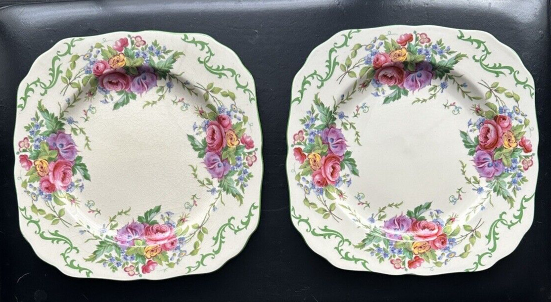 Two (2) Minton Kenilworth Floral Salad Plates - 8 9/16" - Glossy - 1910
