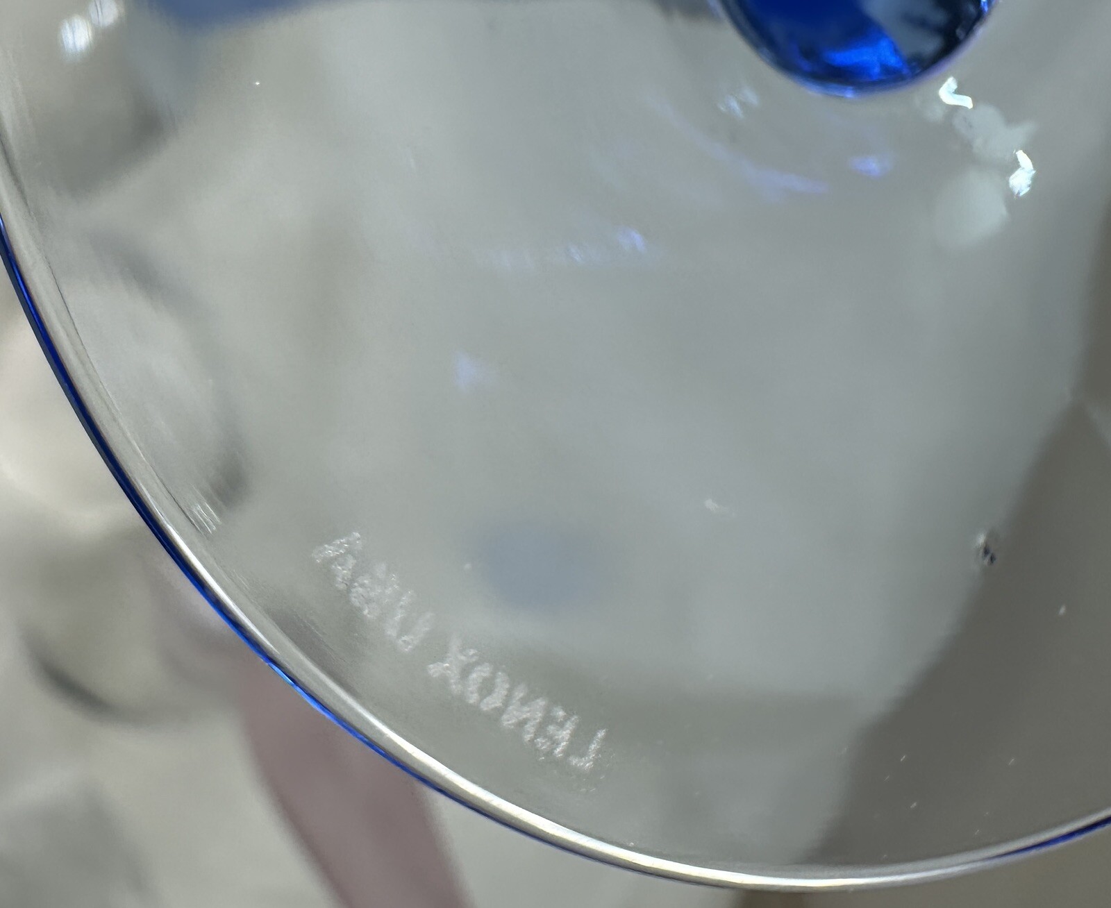 2 Lenox Spring Mist Blue / Pink Frosted Stem Water Goblets/Wine Glasses - 8 3/4" - Image 2